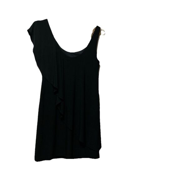 Betsy And Adam Black Mini Dress 10P Chiffon Overlay Sequin Shoulder Strap Lined - Picture 5 of 7